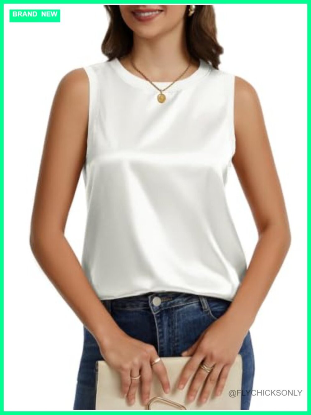 Womens Satin Tank Top Crew Neck Sleeveless Camisole Summer Basic Blouse